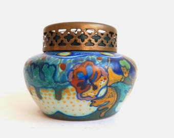 Plateel Corona Rosebowl / Rosevase / Rozensteker Gouds Plateel Cerámica holandesa / Loza Zuid Holland