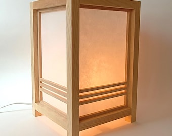 Handmade Ash Wood Shoji Table Lamp: Japanese Washi Paper Lantern