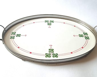 Art Deco / Art Nouveau / serving tray ceramic porcelain and metal