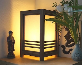 Japanese Washi Paper Table Lamp: Handmade Walnut Wood Shoji Lantern