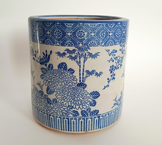 陶器製 火鉢 白と青 花模様 【公式通販】