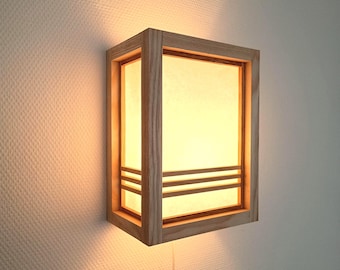 Handmade Ash Wood Shoji Wall Lamp: Japanese Washi Lantern