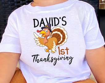 Boy's 1st Thanksgiving Shirt, Baby Thanksgiving Shirt, Personalized Turkey Outfit, First Thanksgiving Shirt, Thanksgiving Tee For Son