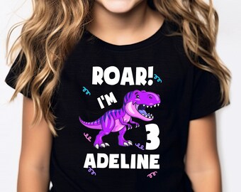 Dinosaur Birthday Shirt For Girls, T-Rex Birthday Shirt, Personalized Kids Birthday Shirt, Dinosaur Theme Birthday Shirt, Girl Dino Shirt