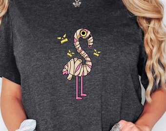 Flamingo Mummy Shirt, Flamingo Halloween Shirt, Trick Or Treat Sweatshirt, Flamingo Lover, Halloween Party, Pink Flamingo Halloween T-Shirt