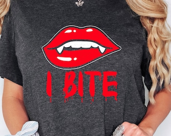Halloween Vampire Shirt, I Bite Shirt, Halloween Sweatshirt, Vampire Woman Shirt, Halloween Party Tee, Funny Halloween T-Shirt, Spooky Tee