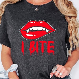 Halloween Vampire Shirt, I Bite Shirt, Halloween Sweatshirt, Vampire Woman Shirt, Halloween Party Tee, Funny Halloween T-Shirt, Spooky Tee