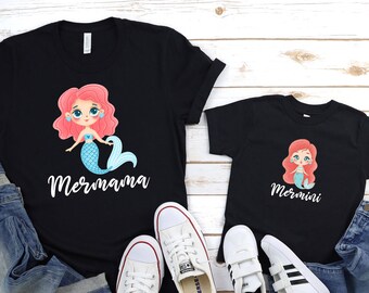 Mermama And Mermini Shirts, Mommy And Me Shirt, Mother And Daughter Matching Shirt, Merbaby Outfit, Mermaid Mom And Baby, Mommy Mermaid Tee