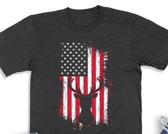 Deer American Flag Shirt, Hunting Shirt, Patriotic Hunter T-Shirt, Deer Hunting Sweatshirt, Gift For Hunter, Gift For Dad, Hunter Tee
