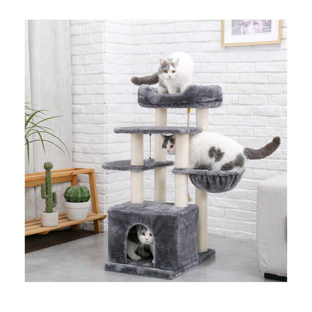 Cat Tree Condos With Multitiered Design Hangs One Fur Balls Etsy