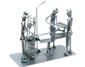 Personalized nuts and bolts metal sculpture- knee surgeon, Custom knee joint surgeon metal sculpture with engraving, Scrap metal art
