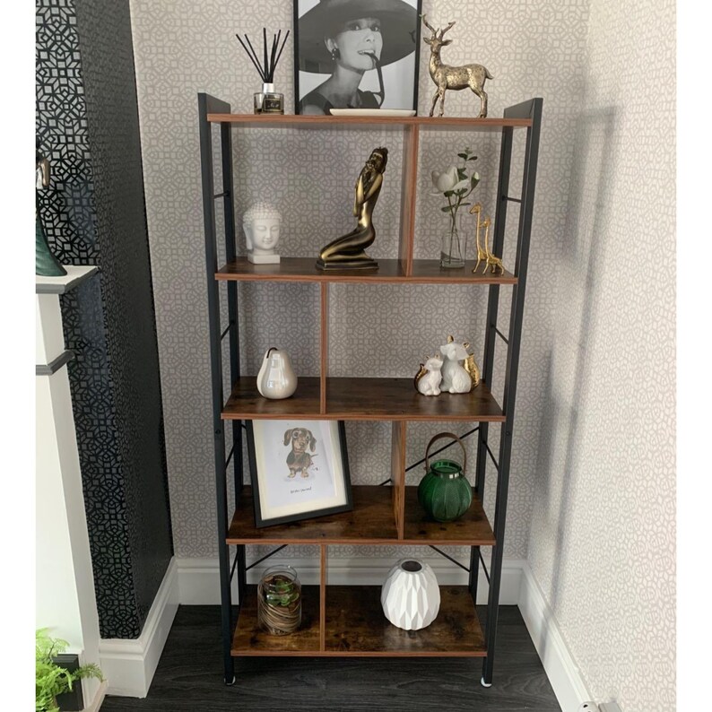 4 Tier Mid Century Retro Bookshelf Modern Bookcase Rustic Etsy