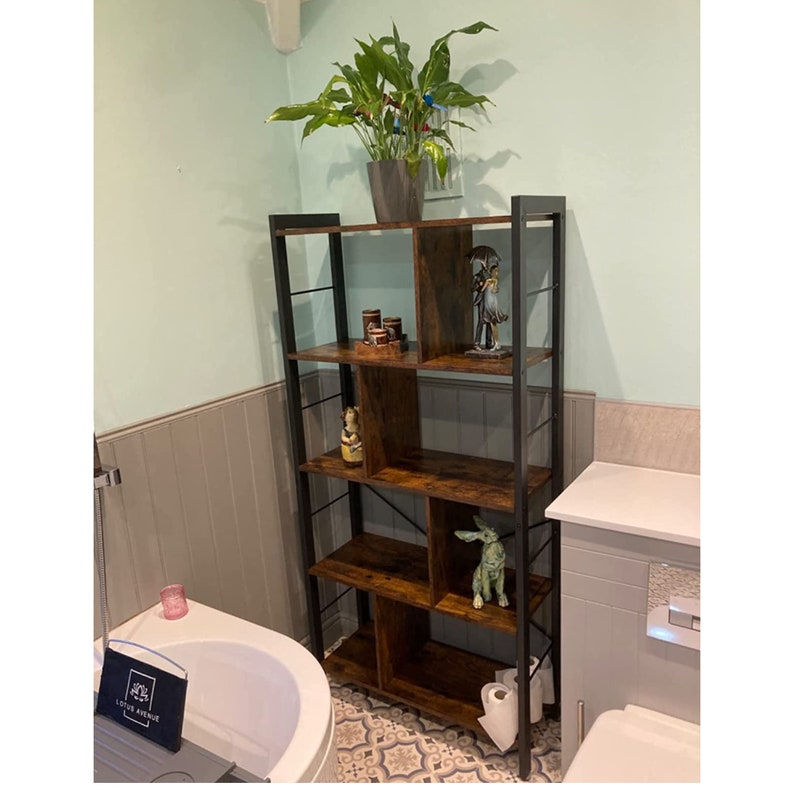 4 Tier Mid Century Retro Bookshelf Modern Bookcase Rustic Etsy