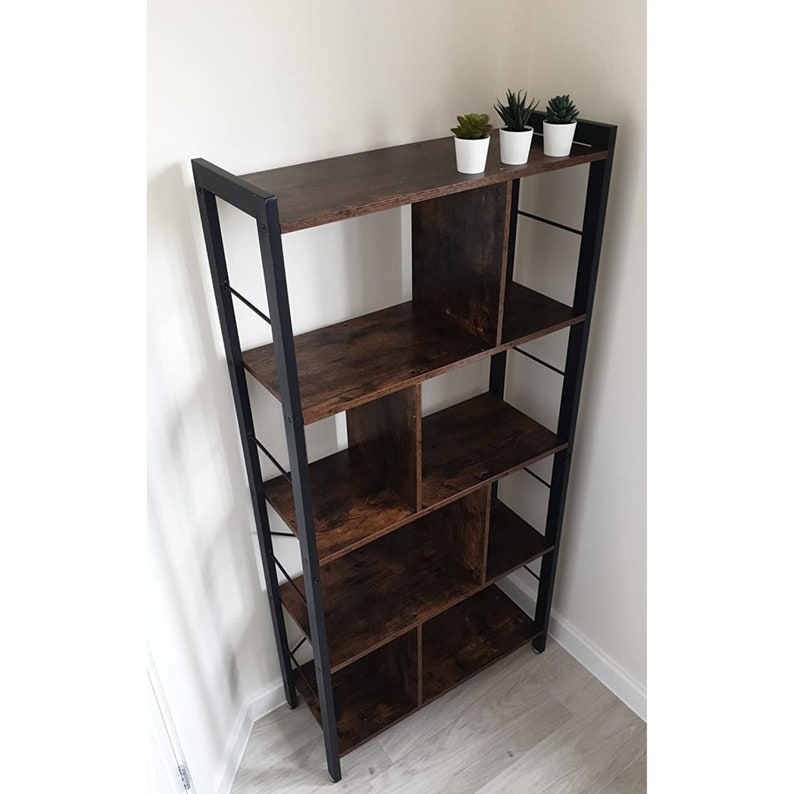 4 Tier Mid Century Retro Bookshelf Modern Bookcase Rustic Etsy