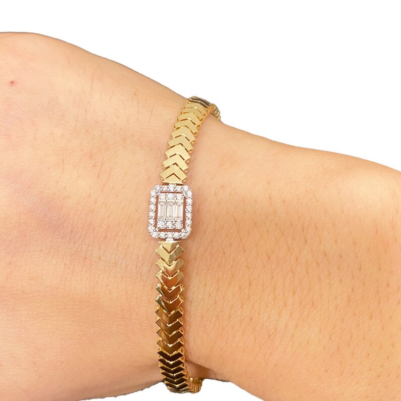 14k Gold Bracelet Solid Gold Baguette Bracelet Gold Etsy