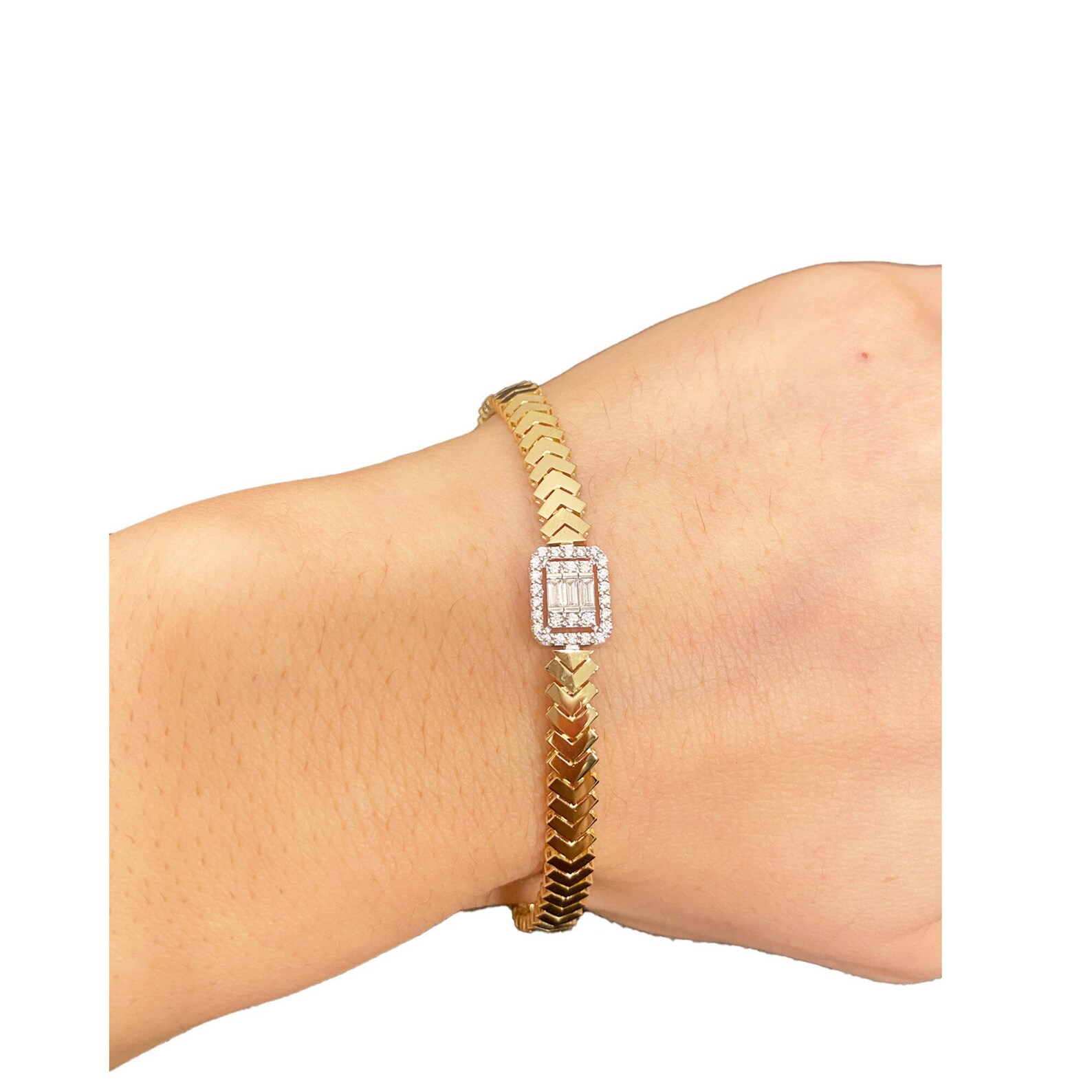 14k Gold Bracelet Solid Gold Baguette Bracelet Gold Etsy