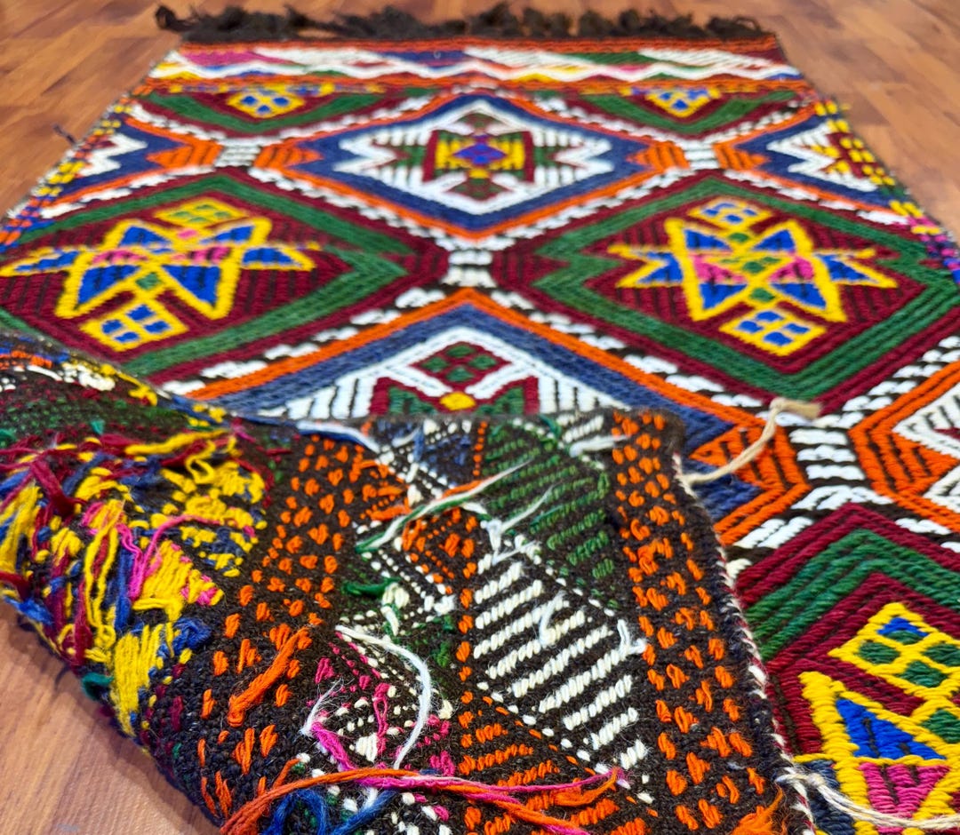 Hand Woven Wool Turkish Rug, Cicim Design, Vintage Home Decor (4.3x6.2 ...