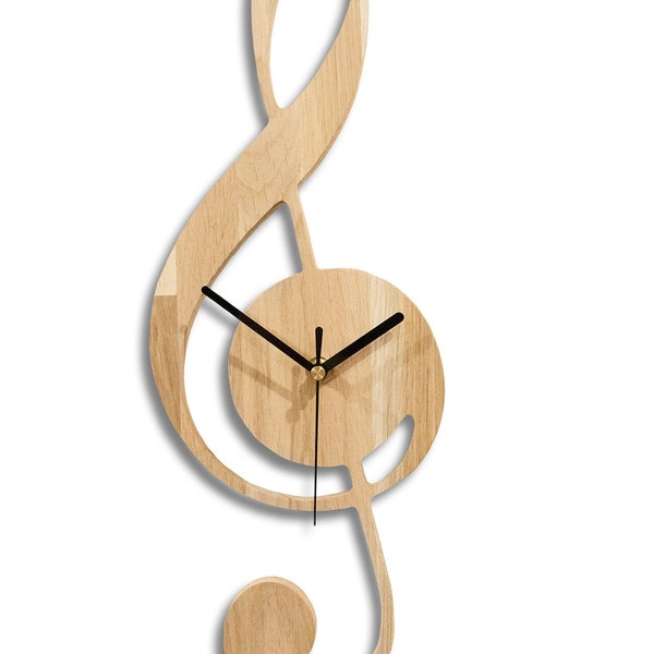 Horloge Clé de sol en bois Chêne, Décoration musique, Horloge minimaliste, Horloge silencieuse, Horloge cadeau, Horloge de salon, Solfège