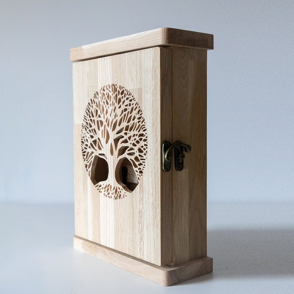 Boîte à clés Murale Arbre de Vie en bois Chêne 30x20cm Décoration nature, Zen, Bien-être, entrée, pour offrir