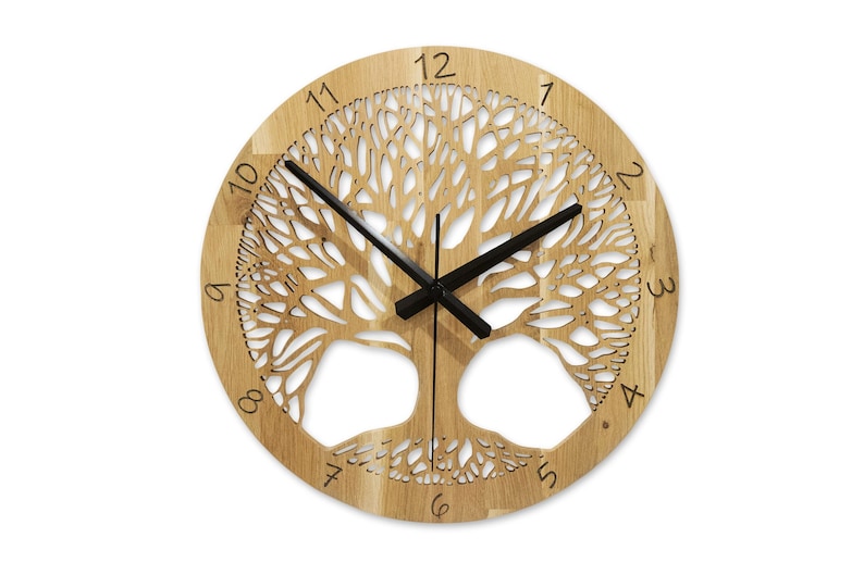 Tree of Life Wall Clock in Oak Wood, 35cm, Nature, Zen, and Wellness ...