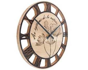 Horloge Au rythme de la Nature en bois Chêne 38/48/58cm Horloge classique, Antique, Horloge silencieuse, Horloge pour offrir, cuisine