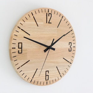 Round wooden clock Oak 28/38/48/58cm Modern clock, Minimalist clock, Silent clock, Clock to offer, Living room clock