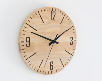 Round Wooden Clock Oak 28/38/48/58cm Modern Clock, Minimalist Clock, Silent Clock, Gift Clock, Living Room Clock