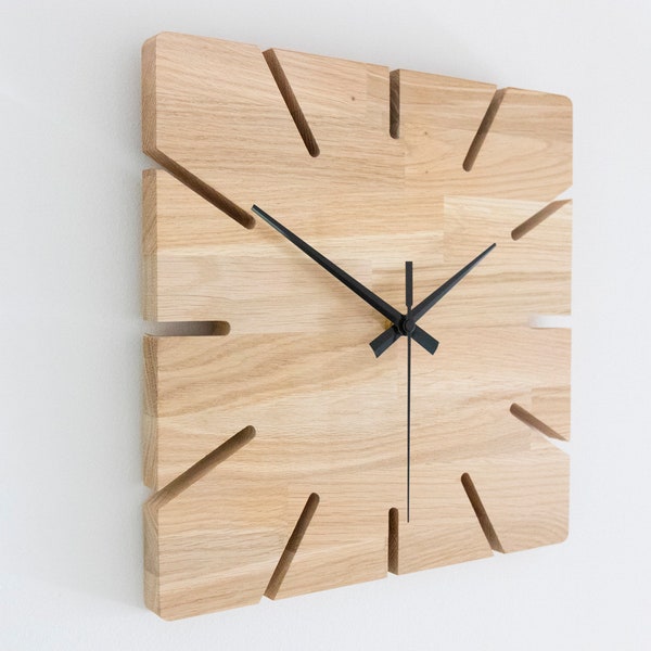 Square Large Wall Clock Wooden clock OAK Clock, 11'' to 23'', Modern clock, Minimalist Clock, Silent clock, clock to gift, living room clock