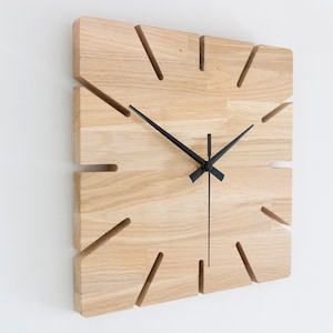 Square Wooden Clock Oak 28/38/48/58cm Modern Clock, Minimalist Clock, Silent Clock, Gift Clock, Living Room Clock