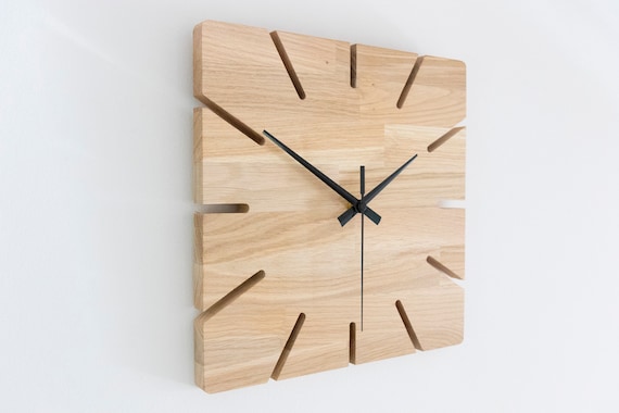 Horloge Carrée en bois Chêne 28/38/48/58cm Horloge moderne, Horloge minimaliste, Horloge silencieuse, Horloge pour offrir, Horloge de salon