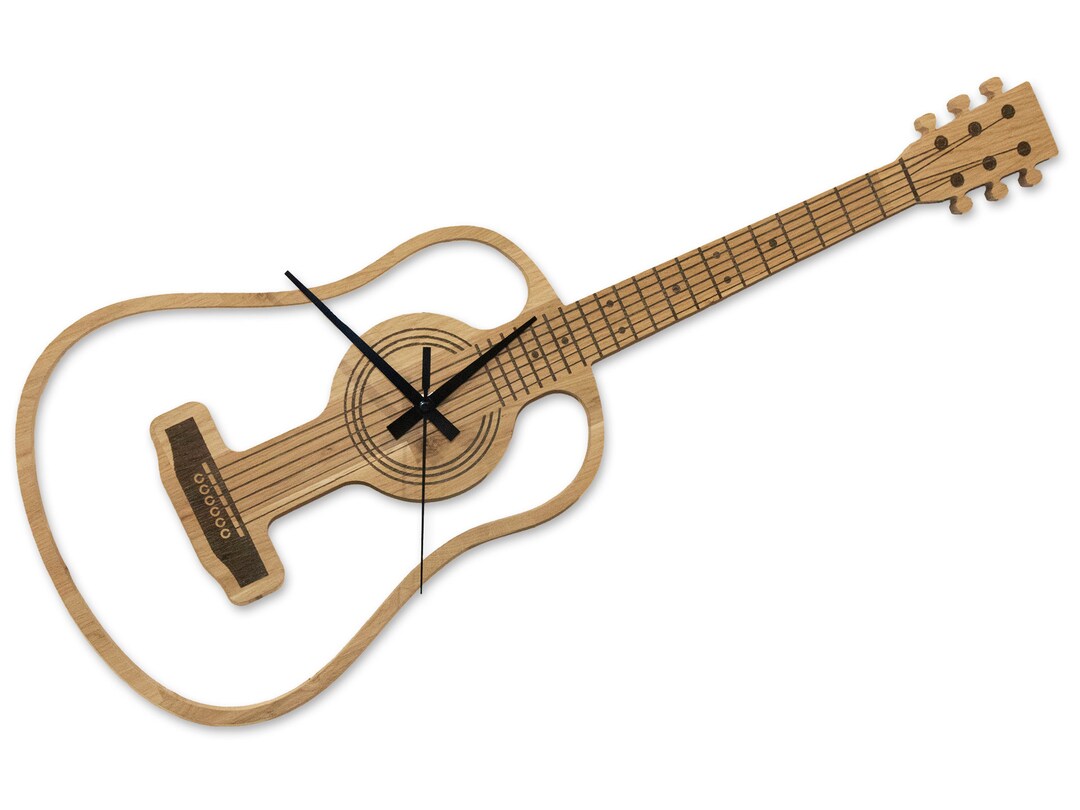 Acoustic Guitar Clock in Oak Wood Music Decoration Design Etsy