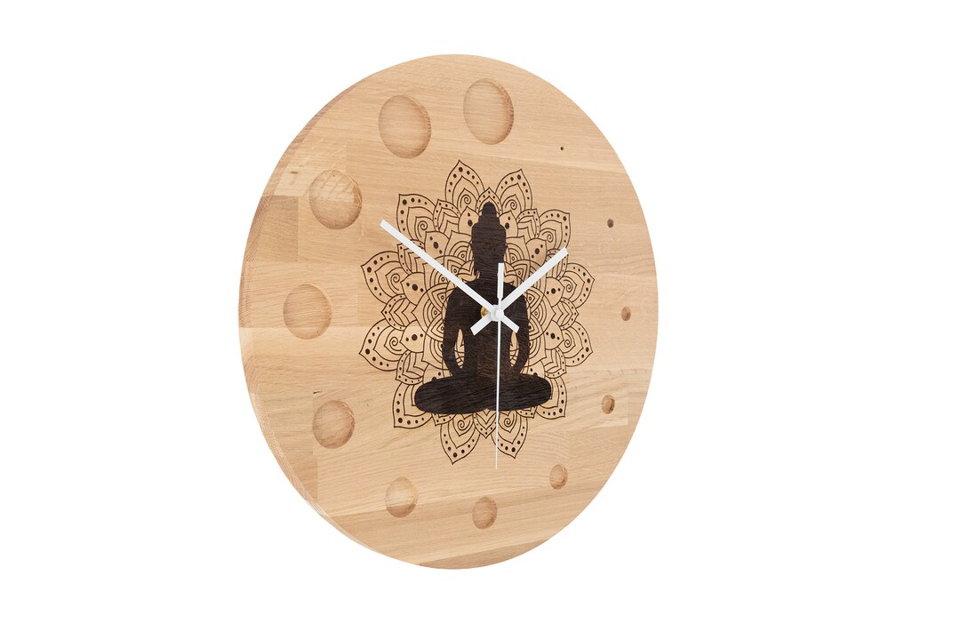 Meditating Clock Serenity Clock in Oak Wood 38/48/58cm Classic, Modern Buddha, Silent ...