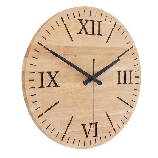 Horloge Paris en bois Chêne 28/38/48/58cm classique, Moderne minimaliste, Horloge silencieuse, Horloge pour offrir, Horloge de salon