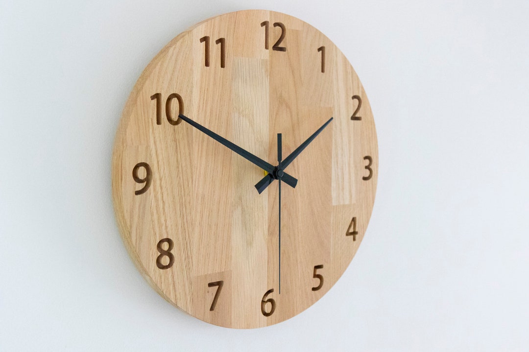 Round Wooden Clock Oak 28/38/48/58cm Modern Clock, Minimalist Clock