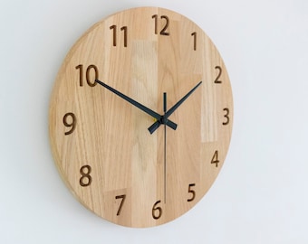 Reloj redondo de madera de roble (28/38/48/58 cm), moderno, minimalista, silencioso, ideal para regalar o para salón.