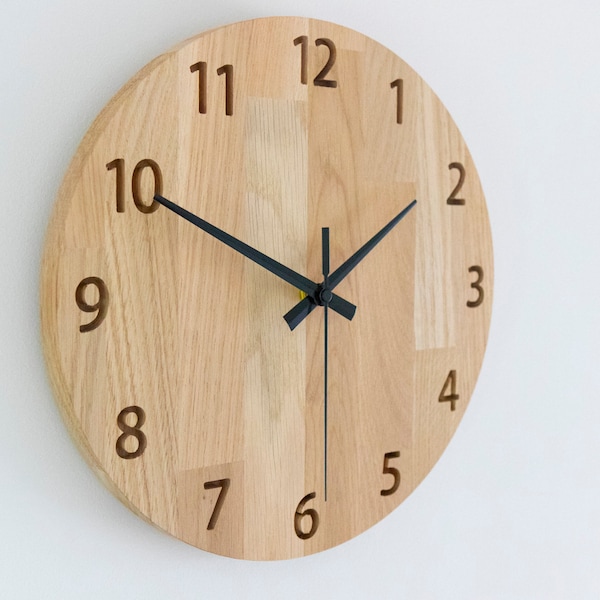 Round Wooden Clock Oak 28/38/48/58cm Modern Clock, Minimalist Clock, Silent Clock, Clock for Gift, Living Room Clock