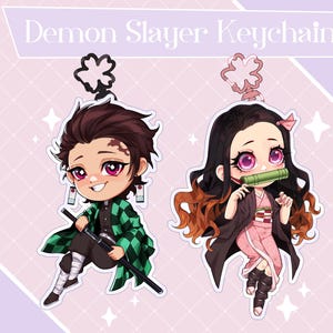 Demon Slayer: Kimetsu No Yaiba Epoxy Acrylic Charms 3&quot;(76.2mm) | Tanjiro, Nezuko | Cute Chibi Anime Keychain