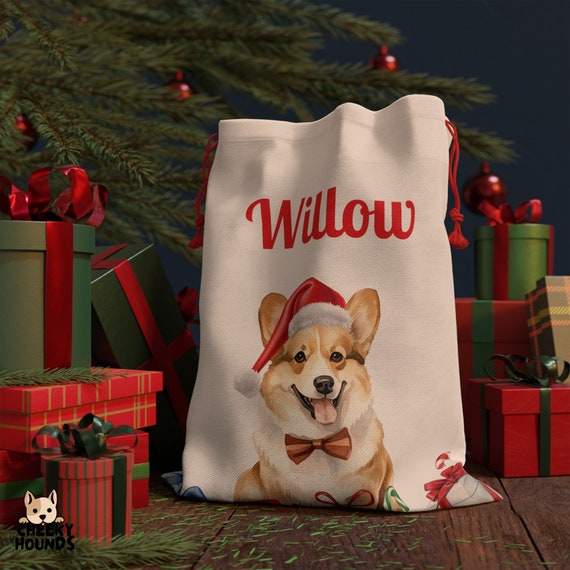 Personalized Corgi Christmas Sack, Custom Dog Santa Sack, Gift