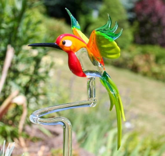 Höhenverstellbarer Orchideenstab Mit Kolibri-Deko – In Hellblau, Lila & Grün, Für Stabile Blütentriebe