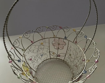 VTG Glasperlen Osterkörbchen aus Silberdraht Blumen