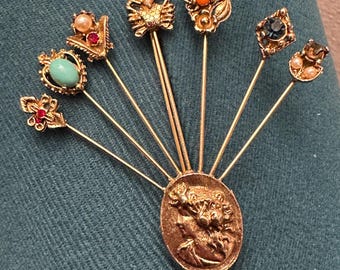 Vintage Goldette Style Pin 1960s Cameo Charm Brooch