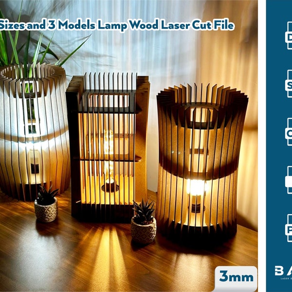 3 Models Wood Pendant Light Chandelier Lamp lampshade laser cut plywood Digital Download | SVG, DXF, AI Laser cut file