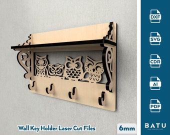 Laser Cut Key Cabinet Svg Files, Key Holder Files, Vector Files For Wood Laser Cutting Laser cut wall key holder with shelf svg Glowforge
