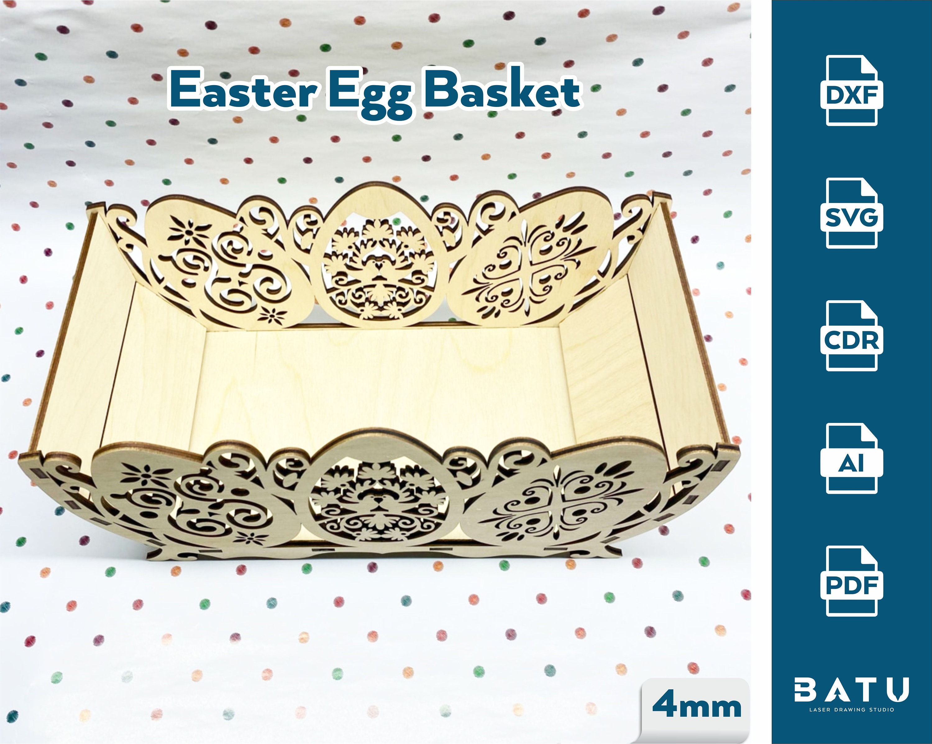 Laser Cut Wooden Easter Basket Template | Egg Bowl SVG, DXF (digital ...