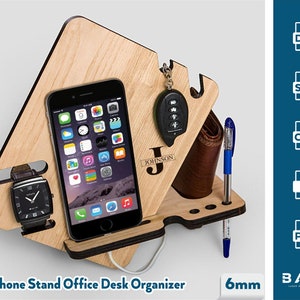 Desk Organiser Laser Cut Svg Files, Dock Station Files, Phone Holder, Vector Files For Wood Laser Cutting