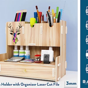 Lasergesneden organisator svg-bestand pennenhouder Glowforge organisator svg organisator opslag svg cricut vector lasergesneden sjabloon organisator dxf-bestand