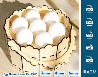 Decorative Laser Cut Wooden Easter Basket, Laser cut Egg Bowl SVG files, cnc template, laser cut file | SVG, DXF