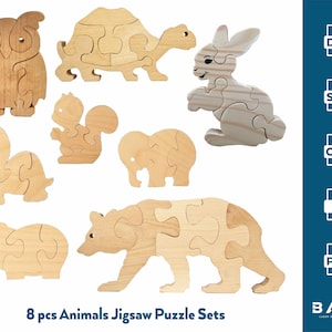 8 pcs 3D Laser Cut Kids Puzzle, Jigsaw Puzzle Svg, Laser Cut Puzzle Set, Kids Toys, Animals Puzzle Svg, Laser Cut Baby Svg Christmas Gift