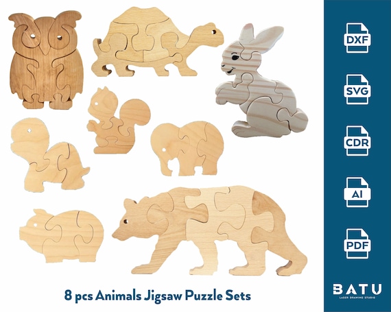 Laser Cut 3D Animal Puzzle Set, Kids Jigsaw (SVG DXF PDF)