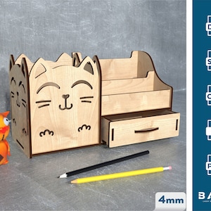 Laser cut kids cat holder organizer svg template Glowforge pen holder stand dxf vector laser cut template pattern Laser cut cnc plan